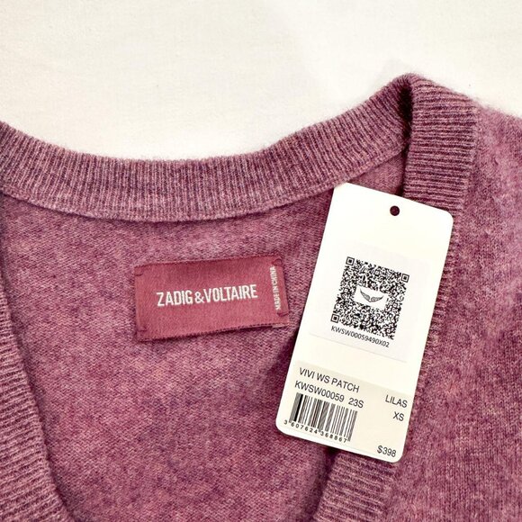 Zadig et Voltaire V Neck Vivi WS Patch Star sweater Lilas - Picture 2 of 4